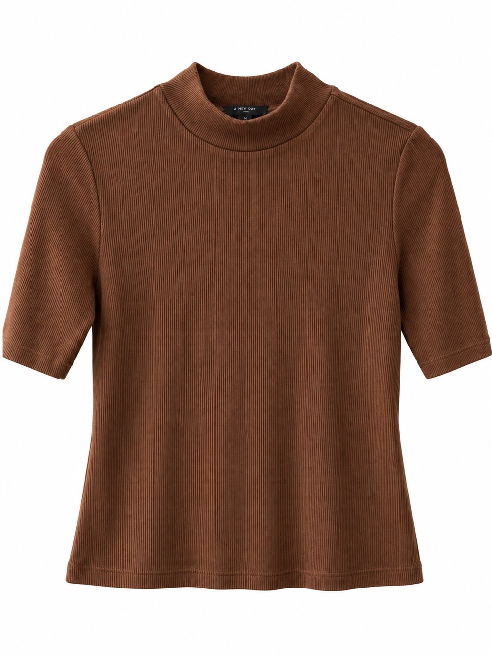 Zara Brown Ribbed Mock Neck Cropped Short Sleeve Top Size Medium